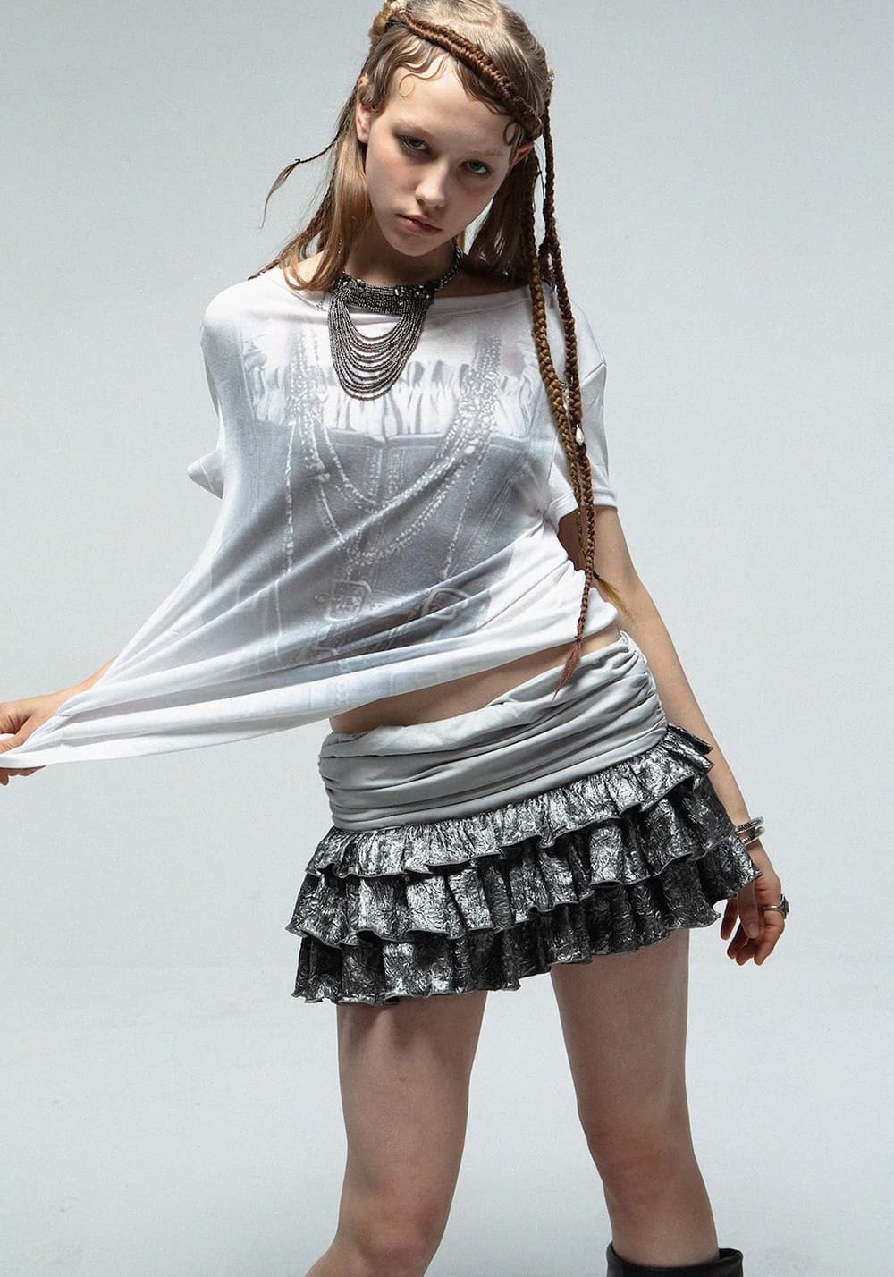 DOUBLEPUNCH丨Vintage Satin Layered Pleated Mini Skirt - PSYLOS 1, DOUBLEPUNCH丨Vintage Satin Layered Pleated Mini Skirt, Skirts, DOUBLEPUNCH, PSYLOS 1